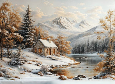 Cozy Winter Cabin by the Lake Puzzle | MakeYourPuzzles